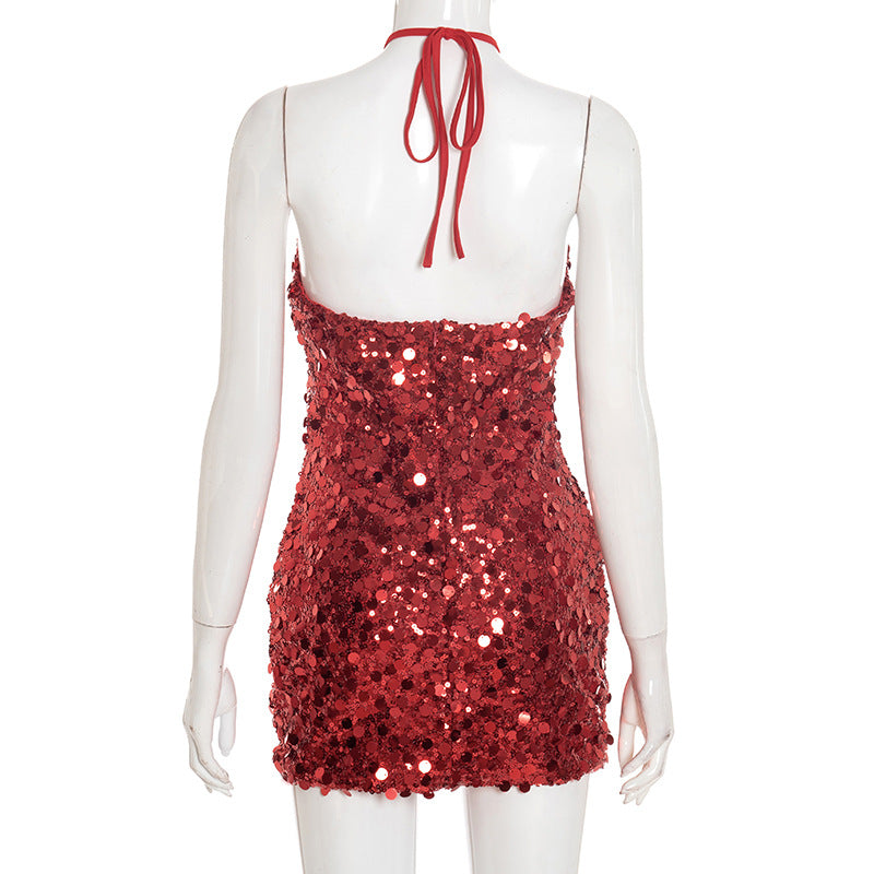 Dazzling Black Sequin Halter Mini Dress | Ultimate Holiday & NYE Party Glam