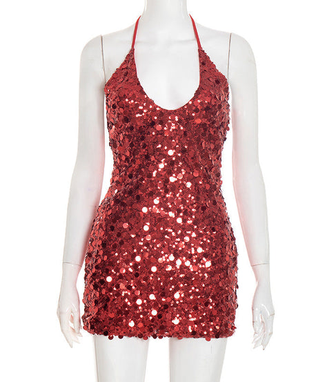 Dazzling Black Sequin Halter Mini Dress | Ultimate Holiday & NYE Party Glam