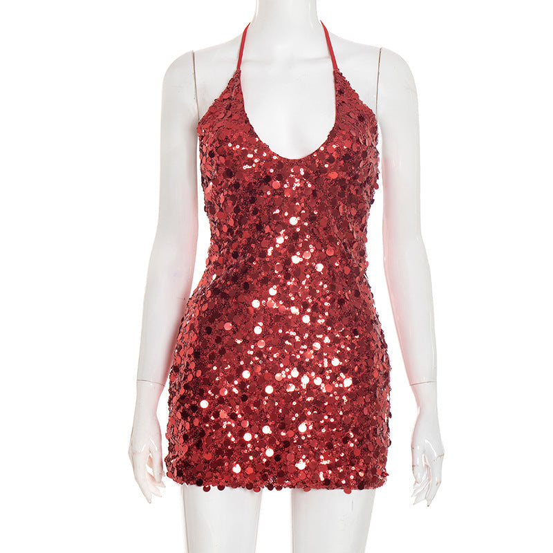 Dazzling Black Sequin Halter Mini Dress | Ultimate Holiday & NYE Party Glam