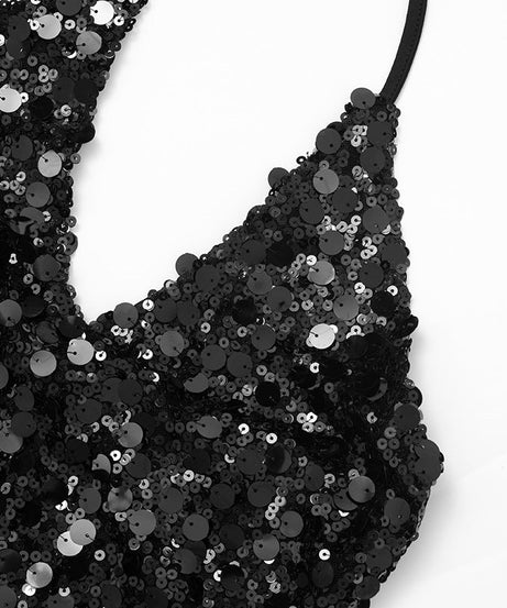 Dazzling Black Sequin Halter Mini Dress | Ultimate Holiday & NYE Party Glam