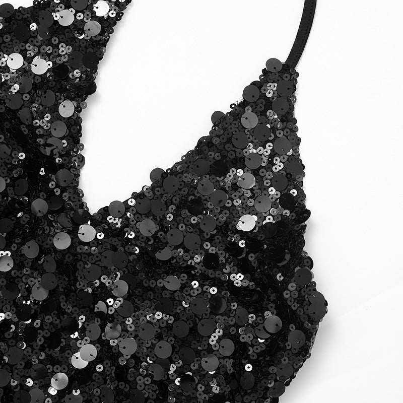 Dazzling Black Sequin Halter Mini Dress | Ultimate Holiday & NYE Party Glam