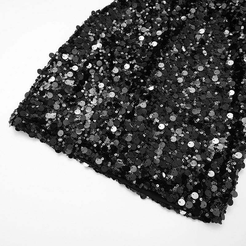 Dazzling Black Sequin Halter Mini Dress | Ultimate Holiday & NYE Party Glam