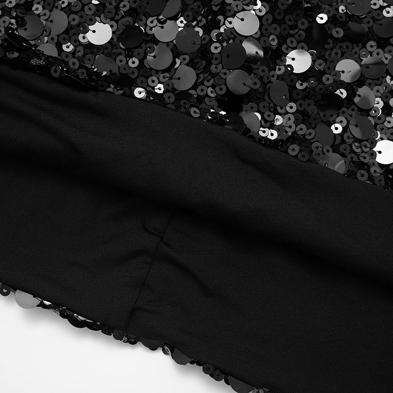 Dazzling Black Sequin Halter Mini Dress | Ultimate Holiday & NYE Party Glam