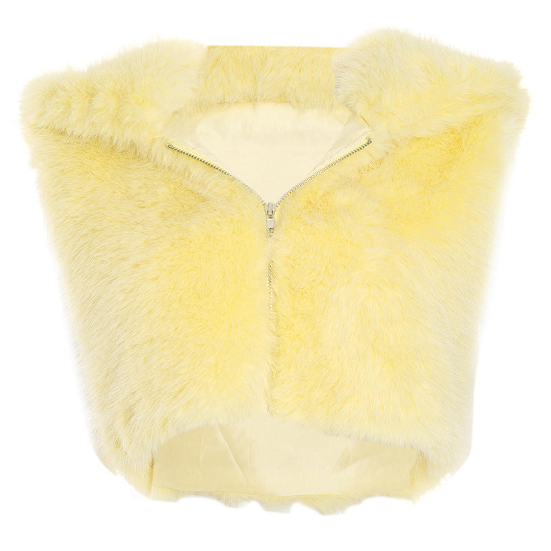 Radiant Yellow Faux Fur Vest | Cozy Zip-Up Fall Layer for American Women