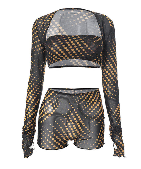 Sizzling Y2K Polka Dot Mesh 3-Piece Set | Fall Club & Festival Ready for Women