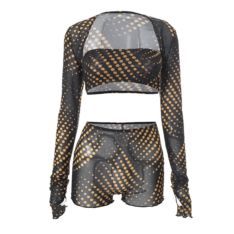 Sizzling Y2K Polka Dot Mesh 3-Piece Set | Fall Club & Festival Ready for Women