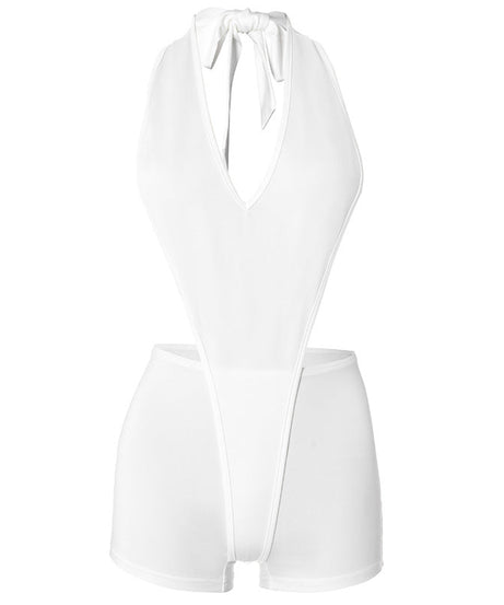 Daring Deep V Halter Cutout Romper | Black Backless Clubwear Playsuit for Fall Nights