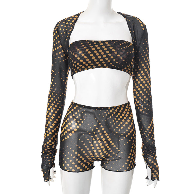 Sizzling Y2K Polka Dot Mesh 3-Piece Set | Fall Club & Festival Ready for Women
