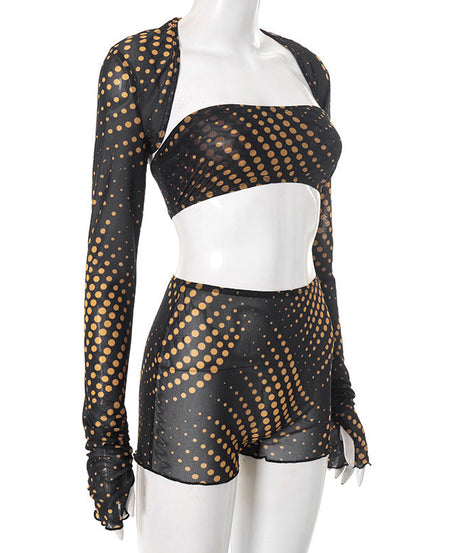 Sizzling Y2K Polka Dot Mesh 3-Piece Set | Fall Club & Festival Ready for Women