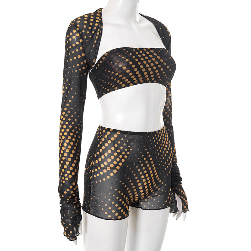 Sizzling Y2K Polka Dot Mesh 3-Piece Set | Fall Club & Festival Ready for Women