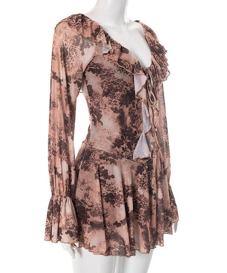 Wild Romance Ruffle Mesh Mini Dress - Autumn's Must-Have Long Sleeve Leopard Print Tunic