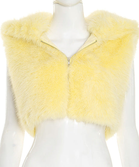 Radiant Yellow Faux Fur Vest | Cozy Zip-Up Fall Layer for American Women