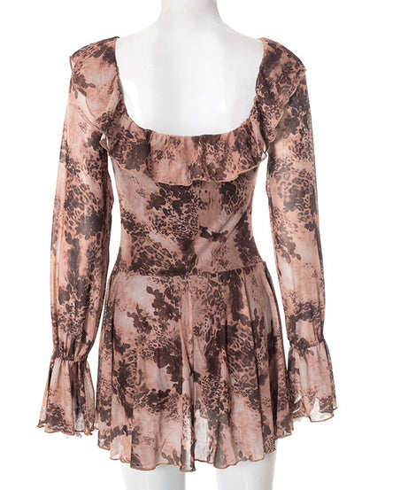 Wild Romance Ruffle Mesh Mini Dress - Autumn's Must-Have Long Sleeve Leopard Print Tunic