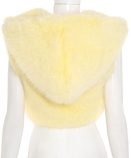 Radiant Yellow Faux Fur Vest | Cozy Zip-Up Fall Layer for American Women