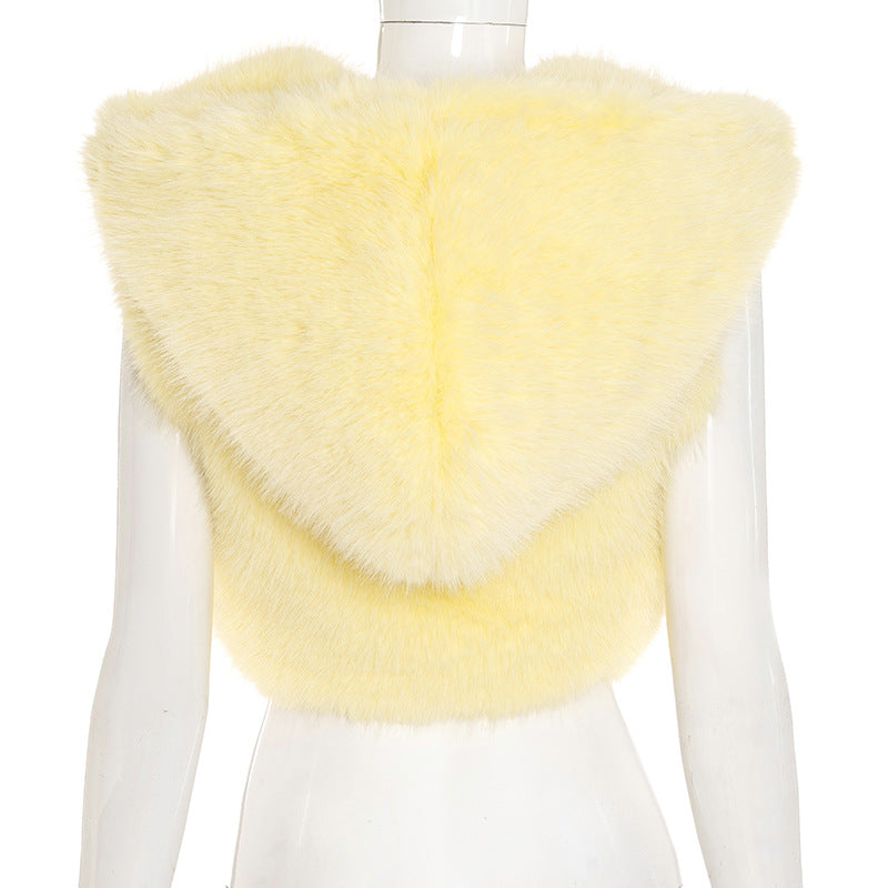 Radiant Yellow Faux Fur Vest | Cozy Zip-Up Fall Layer for American Women