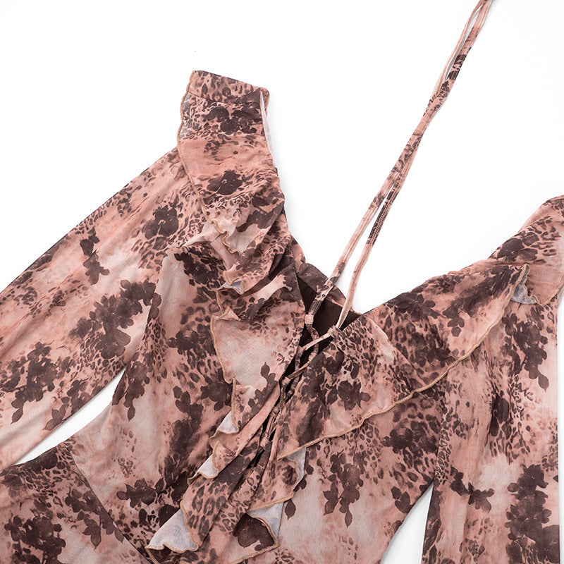 Wild Romance Ruffle Mesh Mini Dress - Autumn's Must-Have Long Sleeve Leopard Print Tunic