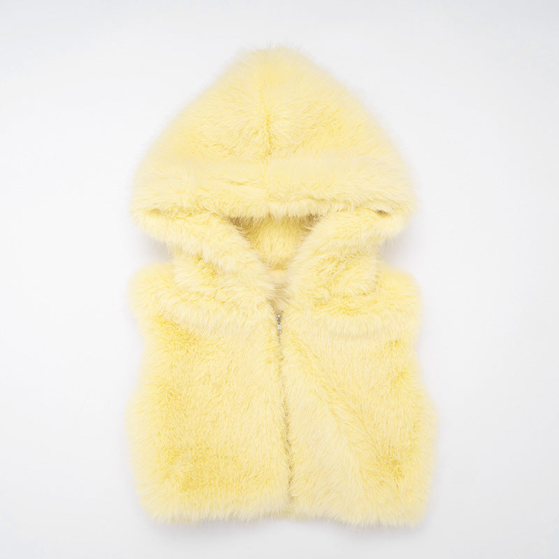 Radiant Yellow Faux Fur Vest | Cozy Zip-Up Fall Layer for American Women