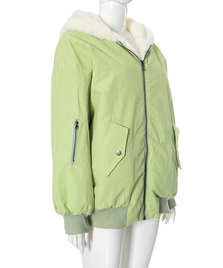 Cozy Chic: Women's Sherpa-Lined Black Zip-Up Hoodie Jacket – Your Ultimate Fall & Winter Essential