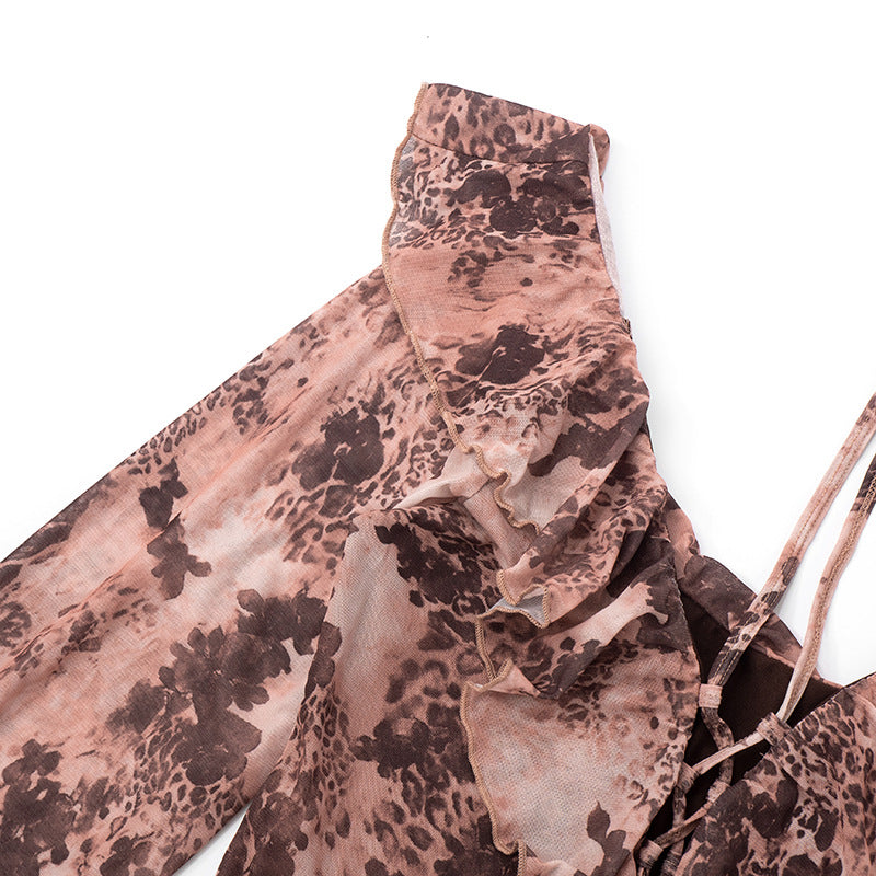 Wild Romance Ruffle Mesh Mini Dress - Autumn's Must-Have Long Sleeve Leopard Print Tunic