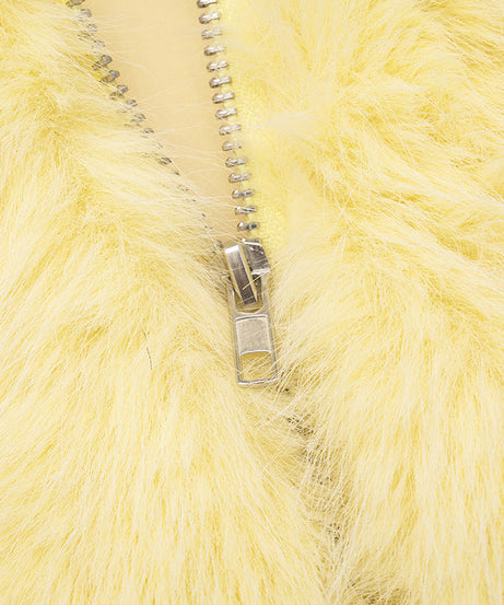 Radiant Yellow Faux Fur Vest | Cozy Zip-Up Fall Layer for American Women