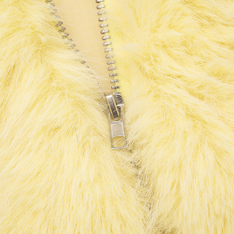 Radiant Yellow Faux Fur Vest | Cozy Zip-Up Fall Layer for American Women