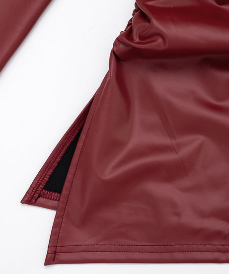 Chic Burgundy Faux Leather Asymmetrical Ruched Top – Fall & Holiday Ready