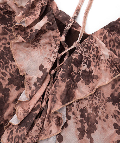 Wild Romance Ruffle Mesh Mini Dress - Autumn's Must-Have Long Sleeve Leopard Print Tunic