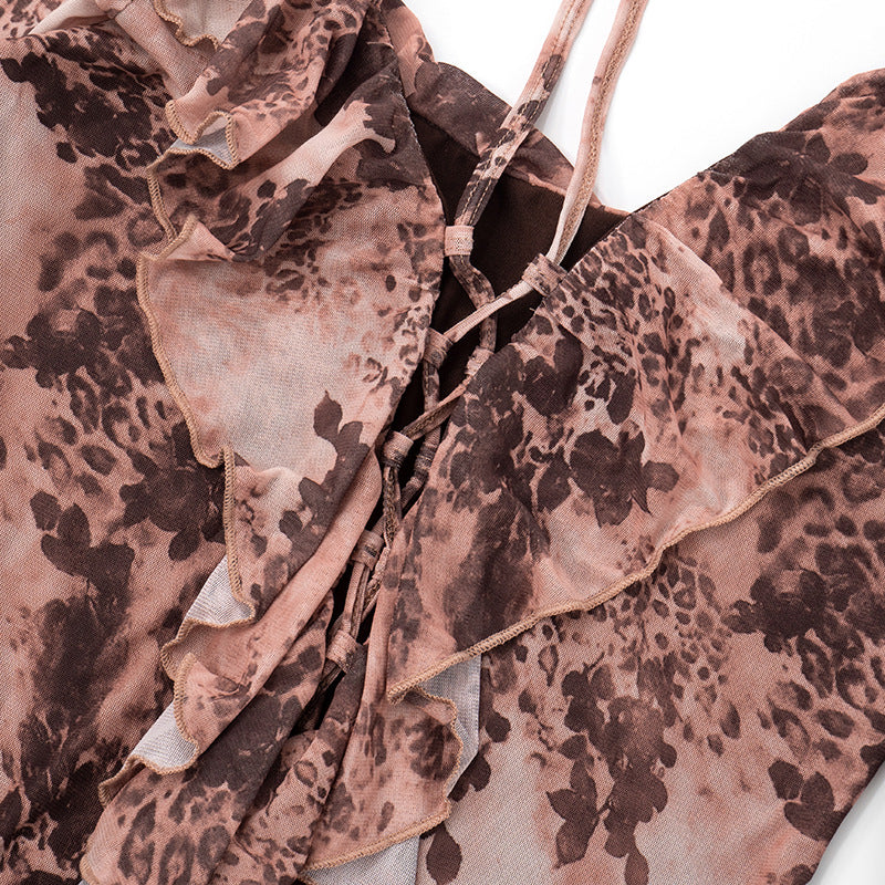 Wild Romance Ruffle Mesh Mini Dress - Autumn's Must-Have Long Sleeve Leopard Print Tunic