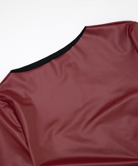 Chic Burgundy Faux Leather Asymmetrical Ruched Top – Fall & Holiday Ready