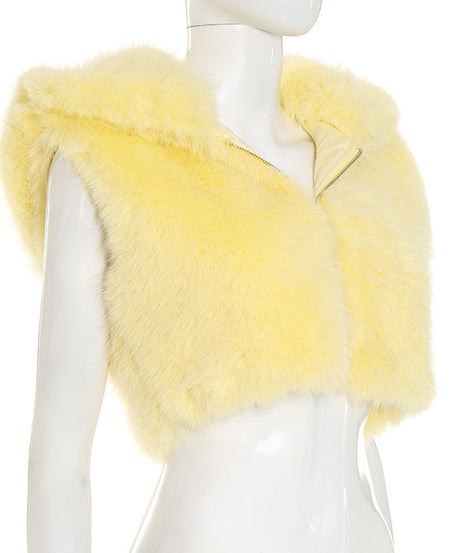 Radiant Yellow Faux Fur Vest | Cozy Zip-Up Fall Layer for American Women