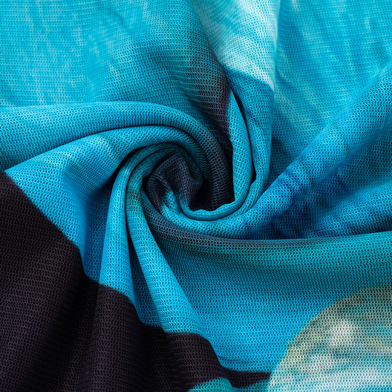 Trendy Fall Bloom Mesh Long Sleeve Crop Top - Chic Teal Floral Statement Piece