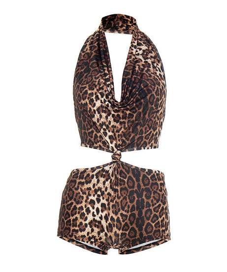 Fierce Leopard Halter Cut-Out Romper – Your Go-To for Fall Parties & Halloween