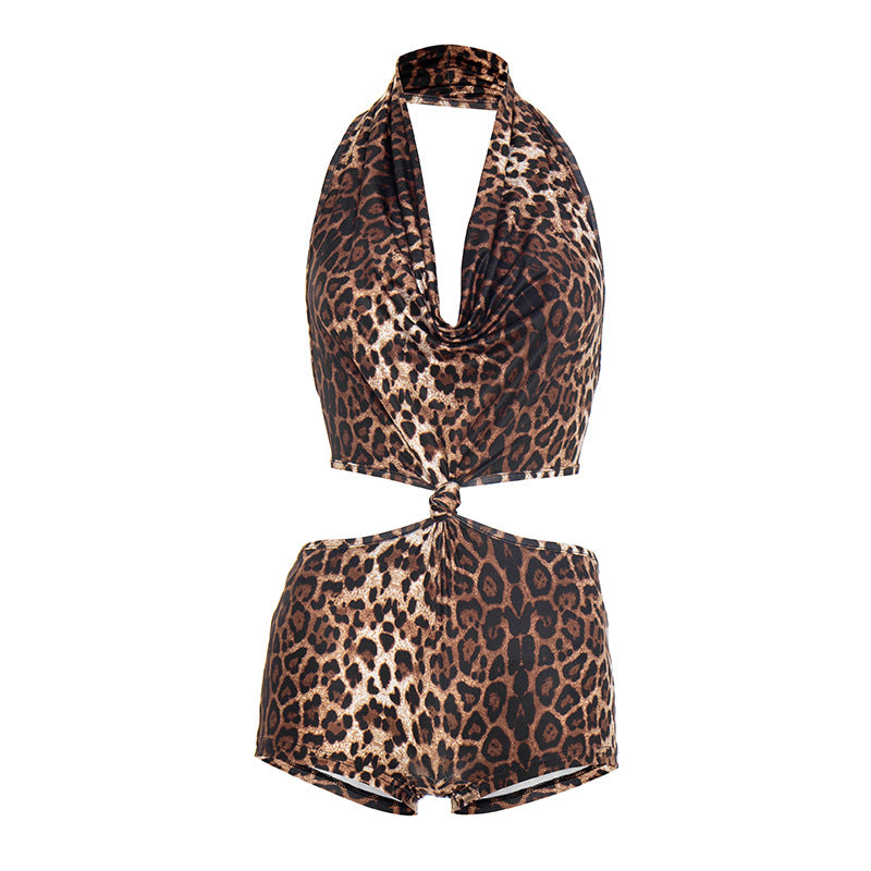 Fierce Leopard Halter Cut-Out Romper – Your Go-To for Fall Parties & Halloween