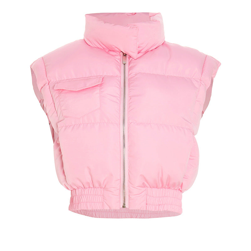 Cozy Chic Pink Cropped Puffer Vest – Fall Layering Essential for Women