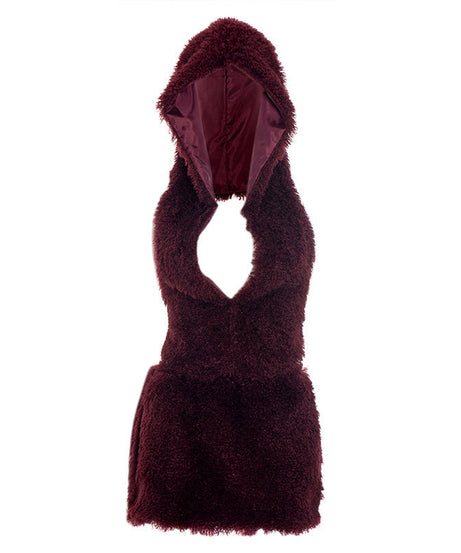 Sultry Plum Plush Hoodie & Mini Skirt Set - Chic Backless Fall & Holiday Party Look