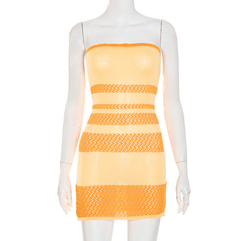 Chic Orange & Cream Stripe Knit Tube Mini Dress - Fall Party & Resort Ready