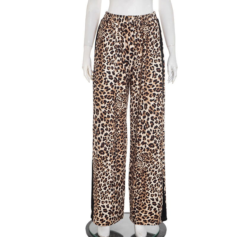Fall Fashion Must-Have: Leopard Print Wide-Leg Palazzo Pants with Chic Side Stripe