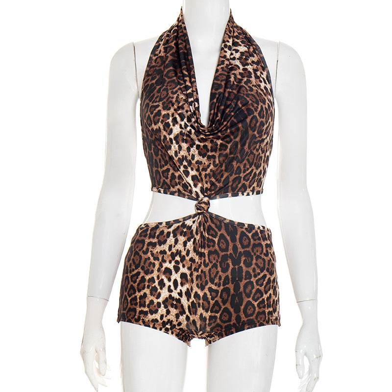 Fierce Leopard Halter Cut-Out Romper – Your Go-To for Fall Parties & Halloween