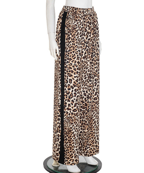 Fall Fashion Must-Have: Leopard Print Wide-Leg Palazzo Pants with Chic Side Stripe