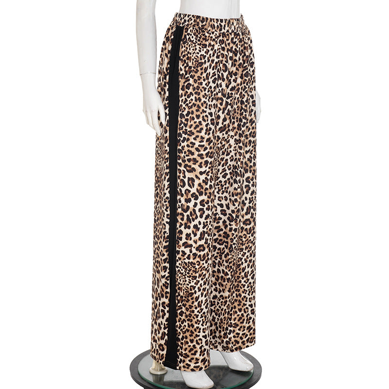 Fall Fashion Must-Have: Leopard Print Wide-Leg Palazzo Pants with Chic Side Stripe