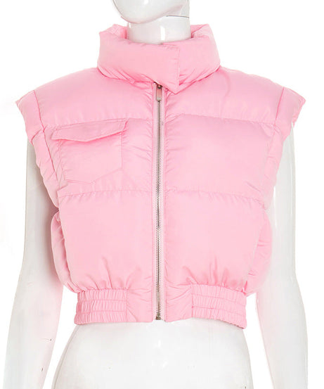 Cozy Chic Pink Cropped Puffer Vest – Fall Layering Essential for Women