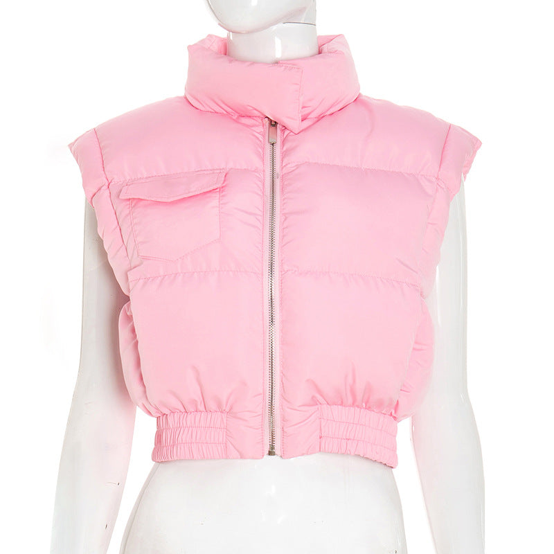 Cozy Chic Pink Cropped Puffer Vest – Fall Layering Essential for Women