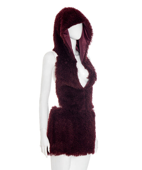 Sultry Plum Plush Hoodie & Mini Skirt Set - Chic Backless Fall & Holiday Party Look