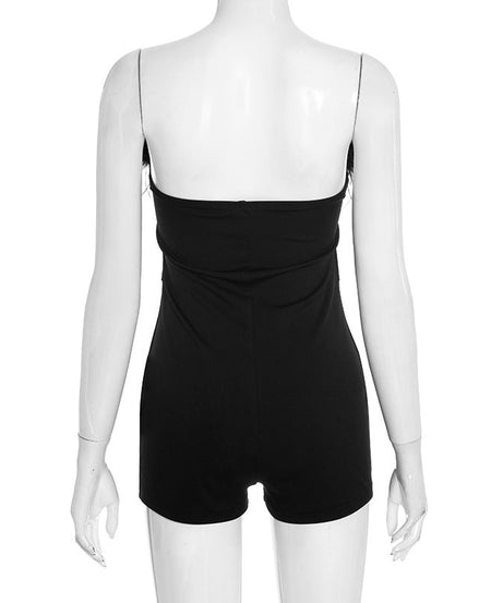 Chic Feather Trim Strapless Romper - Black Playsuit for Fall Parties & Holiday Glam