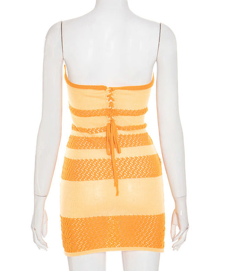 Chic Orange & Cream Stripe Knit Tube Mini Dress - Fall Party & Resort Ready