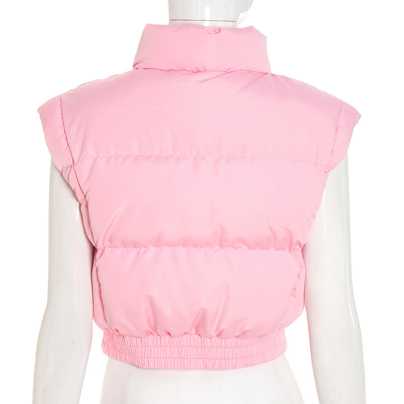 Cozy Chic Pink Cropped Puffer Vest – Fall Layering Essential for Women