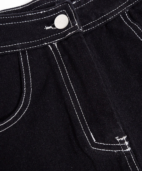 Fall Chic: Women's Asymmetrical Denim-Look Mini Skirt with Contrast Stitching | Trendy Handkerchief Hem