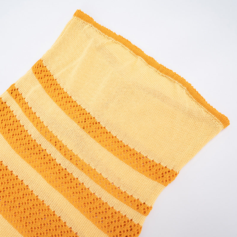 Chic Orange & Cream Stripe Knit Tube Mini Dress - Fall Party & Resort Ready