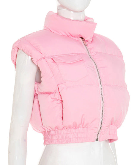 Cozy Chic Pink Cropped Puffer Vest – Fall Layering Essential for Women