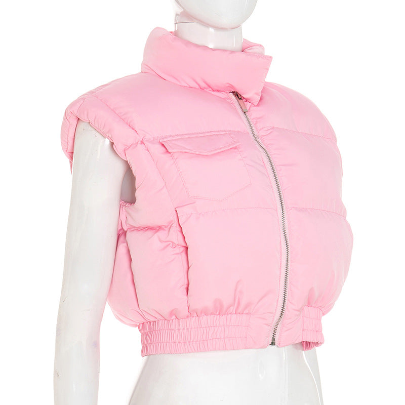 Cozy Chic Pink Cropped Puffer Vest – Fall Layering Essential for Women